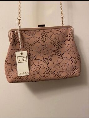 Urban Expressions Dusty Rose Laser-Cut Frame Clutch with Gold Chain